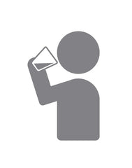 A simple gray icon of a person drinking—ideal for TRIORAL Oral Rehydration Salts Distributor Orders (CARTON, 600 Packets) or promotions like a coupon code.