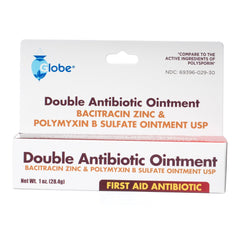 Globe First Aid Topical Double Antibiotic Skin Ointment, with bacitracin zinc & polymyxin B sulfate, neomycin-free, for infection protection & wound care; travel size 1 oz (28.4g).