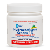 A 16 oz jar of Globe Hydrocortisone Maximum Strength Cream 1% with aloe, labeled for eczema, psoriasis, insect bites, and rash relief by Globe.