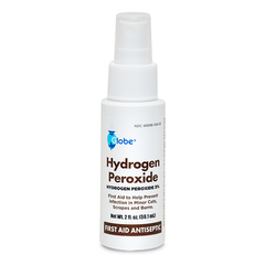 Globe Hydrogen Peroxide 3% First Aid Antiseptic Topical Solution USP comes in a 2 fl. oz. convenient pump spray bottle, ideal for treating minor cuts, scrapes, and burns with quick and easy hydrogen peroxide application.