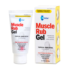A 3 oz tube of Globe Muscle & Joint Vanishing Scent Gel, a non-greasy pain reliever for muscle, back, and minor arthritis pain with 2.5% menthol, featuring the same active ingredients as BENGAY Vanishing Scent.