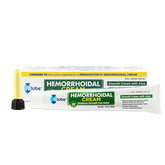A tube of Globe Hemorrhoid Symptom Treatment Cream (1.8 oz) with aloe, its box, and an applicator. The white, yellow, and green box highlights this maximum strength cream for pain and symptom relief from hemorrhoids by Globe.