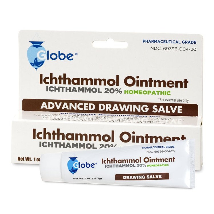 Globe Ichthammol Ointment 20% (Drawing Salve) 1 OZ | Pharmaceutical Grade***|Soothing Skin Relief, Treatment of Eczema, Psoriasis, Acne, Boils, Splinters, Bee Stings | Maximum Strength Minimized Scent