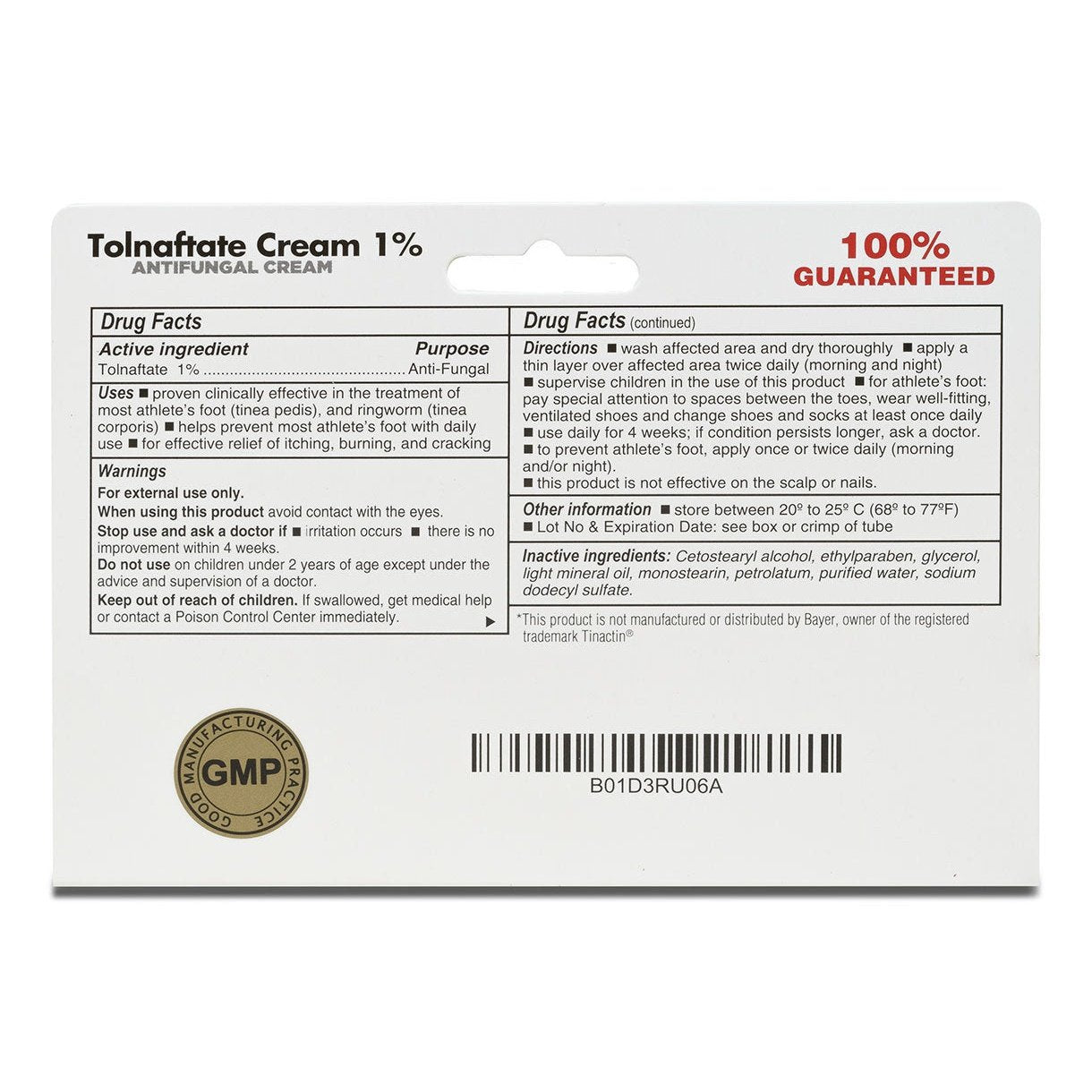 Globe Tolnaftate 1% Anti-Fungal Cream - 1 oz