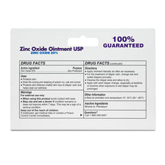 Back of a Globe Zinc Oxide 20% Ointment 2 oz box showing drug facts, directions, warnings, ingredients, and customer service info. The Globe packaging features "100% GUARANTEED" in purple text at the top right.