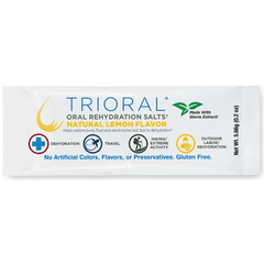 TRIORAL Natural Lemon w/ Stevia Oral Rehydration Salts (WHO Formula, 25 Packets/Box): gluten free, no artificial colors/flavors/preservatives. Perfect electrolyte drink for dehydration relief during travel, hiking, and labor.