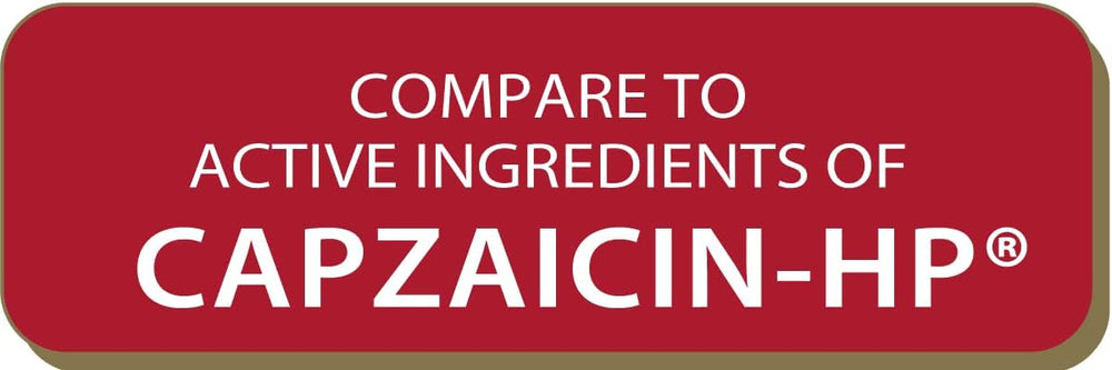 Red label with white text: Compare to active ingredients of CAPZAICIN-HP®. Globe Capsaicin 0.1% High Potency Pain Relief Cream (2 oz) provides deep, penetrating relief for arthritis, muscle, joint, and back pain.