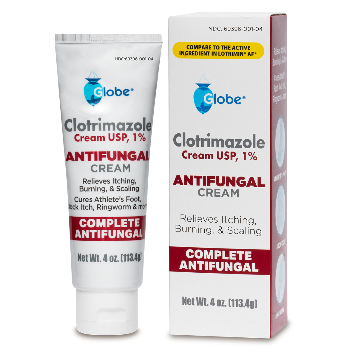Globe Clotrimazole Antifungal Cream 1% (4 oz Tube) Relieves The itching, Burning, Cracking and Scaling associated with fungal infections, Compare to Lotrimin Active Ingredient