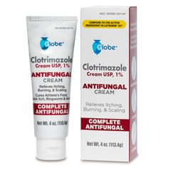 Globe Clotrimazole Antifungal Cream 1% (4 oz Tube) Relieves The itching, Burning, Cracking and Scaling associated with fungal infections, Compare to Lotrimin Active Ingredient
