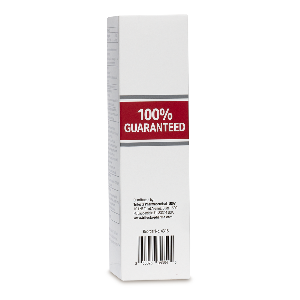 A white Globe product box with a red stripe and bold "100% GUARANTEED." Label shows Globe Clotrimazole Antifungal Cream 1% (4 oz), for jock itch relief, compares to Lotrimin, treats itching and burning due to fungus.