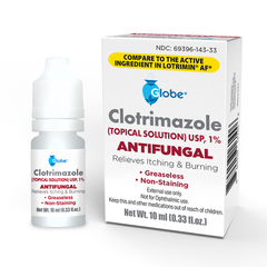 Globe Topical 1% Clotrimazole Solution for Athlete’s Foot, Jock Itch and Ringworm. 10ml Bottle (0.33 Fluid Ounce Liquid)
