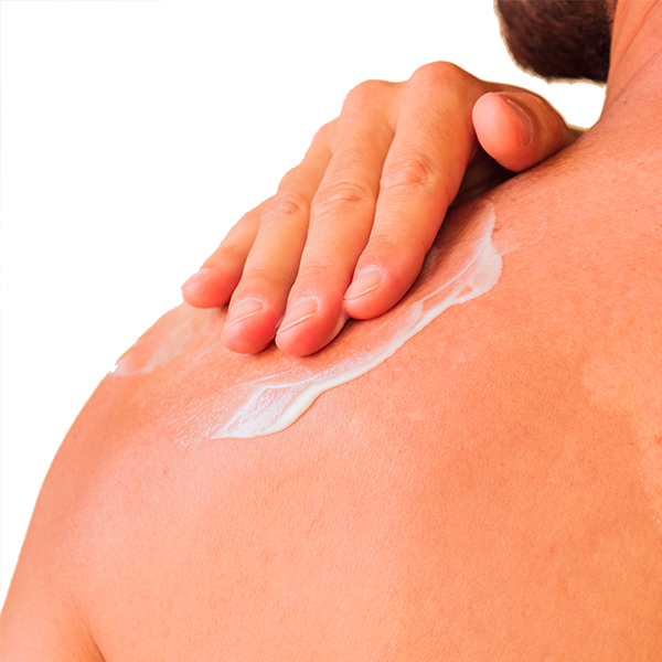 A person applies Globe Pain Relieving Cream Plus 4% Lidocaine (3 oz, unscented, fast-acting, numbing relief) to their upper back and shoulder by hand against a plain white background. Compare to Salonpas Lidocaine Plus.