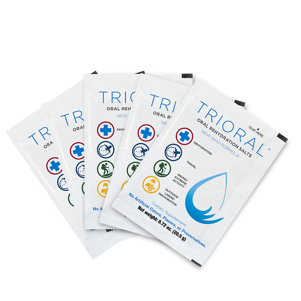 TRIORAL Rehydration Electrolyte Powder - WHO Hydration Supplement Salts Formula - Combat Dehydration from Workouts, Fluid Loss and Much More - 100 Drink Mix Packets