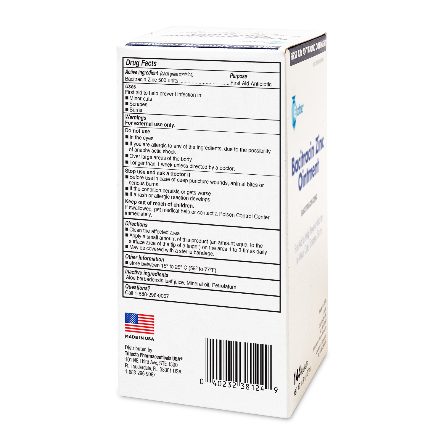 Globe Bacitracin Zinc Ointment, 0.9 gr Packets (Box of 144)