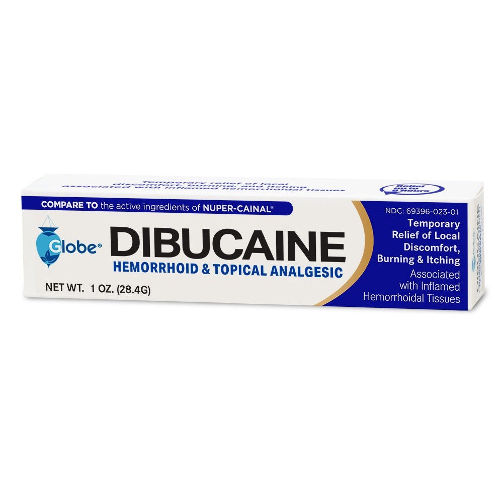 Globe Dibucaine 1% Hemorrhoid Treatment Ointment, 1 oz, provides rapid numbing relief from hemorrhoid pain, itching, and burning. Ideal for effective temporary relief of discomfort caused by inflamed hemorrhoidal tissues.