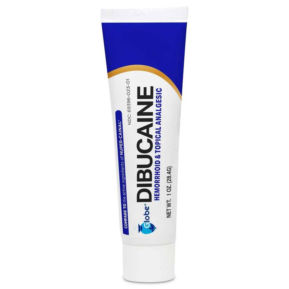A 1 oz tube of Globe Dibucaine 1% Hemorrhoid Treatment Ointment provides rapid numbing relief from pain, itch, and burn. This topical analgesic is designed for effective hemorrhoid relief.