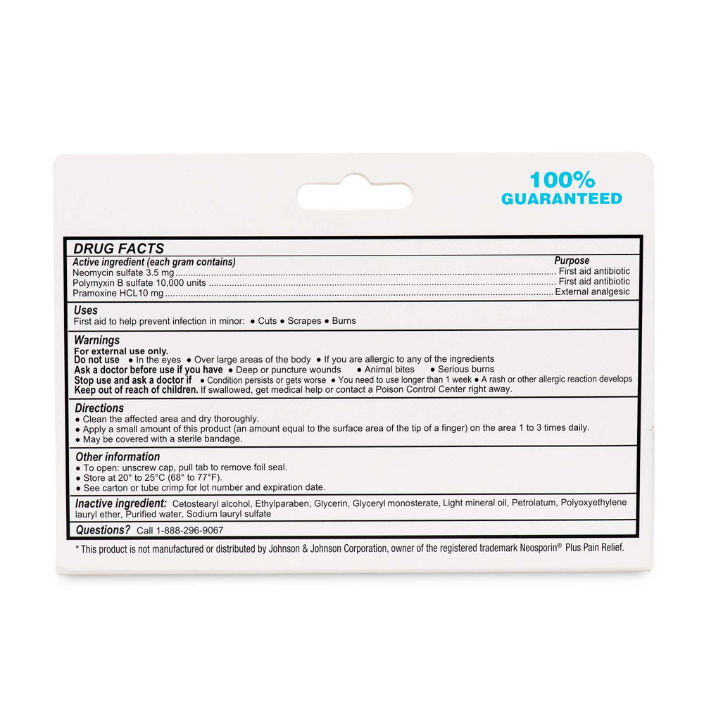 The back of a Globe Dual-Action Cream 1oz package lists drug facts, active ingredients, uses, warnings, directions, and customer service info, with "100% GUARANTEED" in blue at the top right.