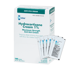 Globe Hydrocortisone 1% Maximum Strength Cream, (0.9g Packet) Anti-Itch Cream for Redness, Swelling, Itching, Rash & Dermatitis, Bug/Mosquito Bites, Eczema, Hemorrhoids & More (144 Packets/Box)