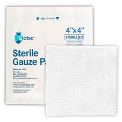 Globe 4’’ x 4" Sterile Gauze Pads for Wound Dressing| 100-Pack, Individually Packed | 12-Ply Cotton & Highly Absorbent| Advanced Gauze Sponge-Pads for Wound Care & Home First Aid Kits (4 x 4)