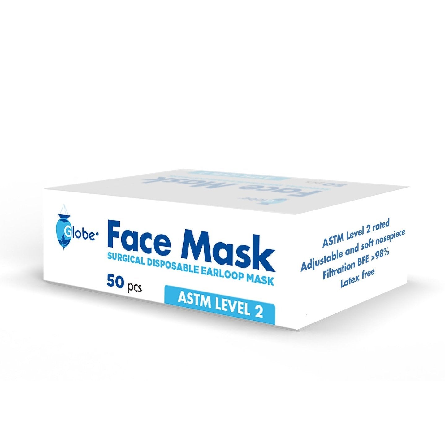 Globe Disposable 3 Ply Surgical Face Mask ASTM Level 2- 50pc/Box