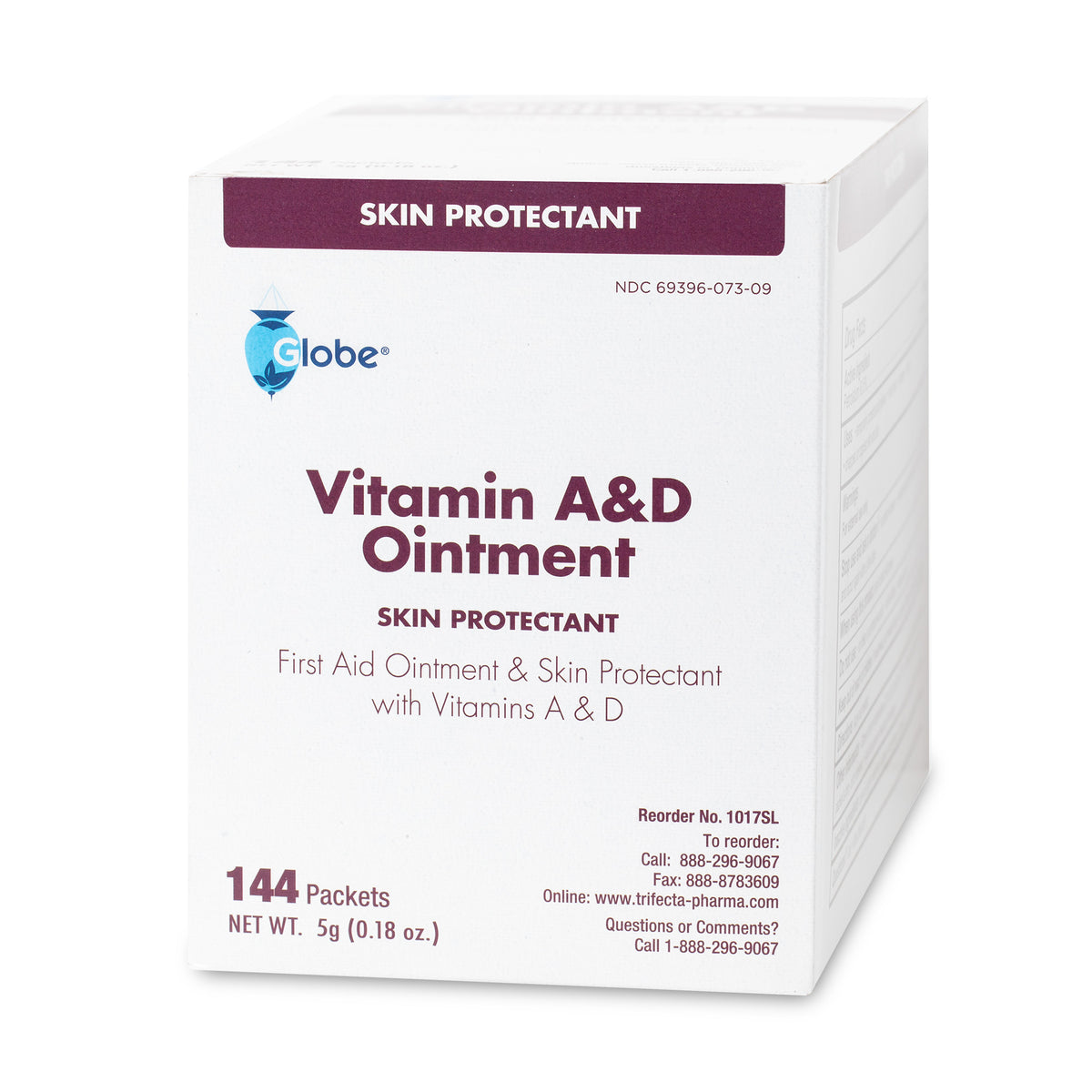Globe Vitamin A & D Ointment | First Aid & Skin Protectant with Vitamins A & D | 5g Packets, 144-Packets Box| Lanolin & Petrolatum Formula| for Men, Women & Baby Skin | Made in The USA