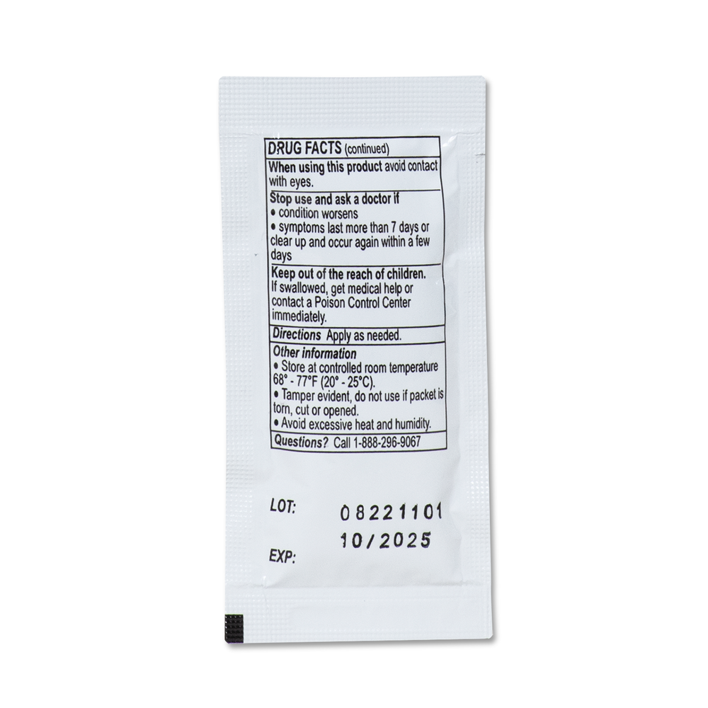 A Globe White Petrolatum 5g packet lists drug facts, dry skin or rash directions, storage, warnings, phone number, and lot/expiry info: LOT 08221101, EXP 10/2025. Box of 144 by Globe for minor skin irritations.