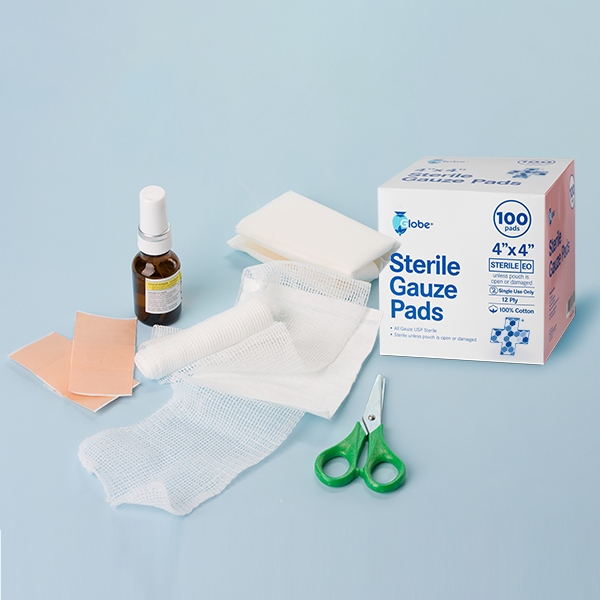 Globe 4’’ x 4" Sterile Gauze Pads for Wound Dressing| 100-Pack, Individually Packed | 12-Ply Cotton & Highly Absorbent| Advanced Gauze Sponge-Pads for Wound Care & Home First Aid Kits (4 x 4)
