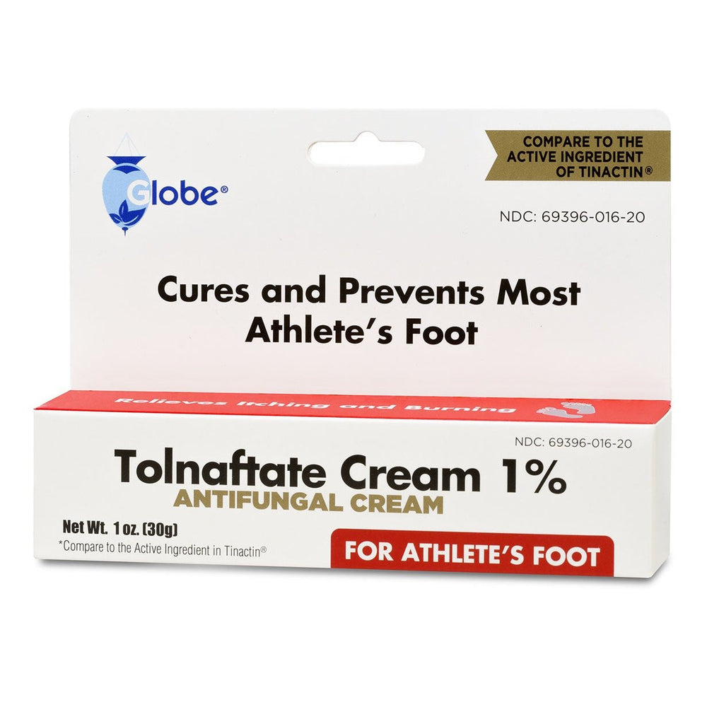 Globe Tolnaftate 1% Anti-Fungal Cream (1 oz) by Globe treats and prevents most athlete’s foot and jock itch. Contains tolnaftate, the same active ingredient as Tinactin, for effective antifungal relief.