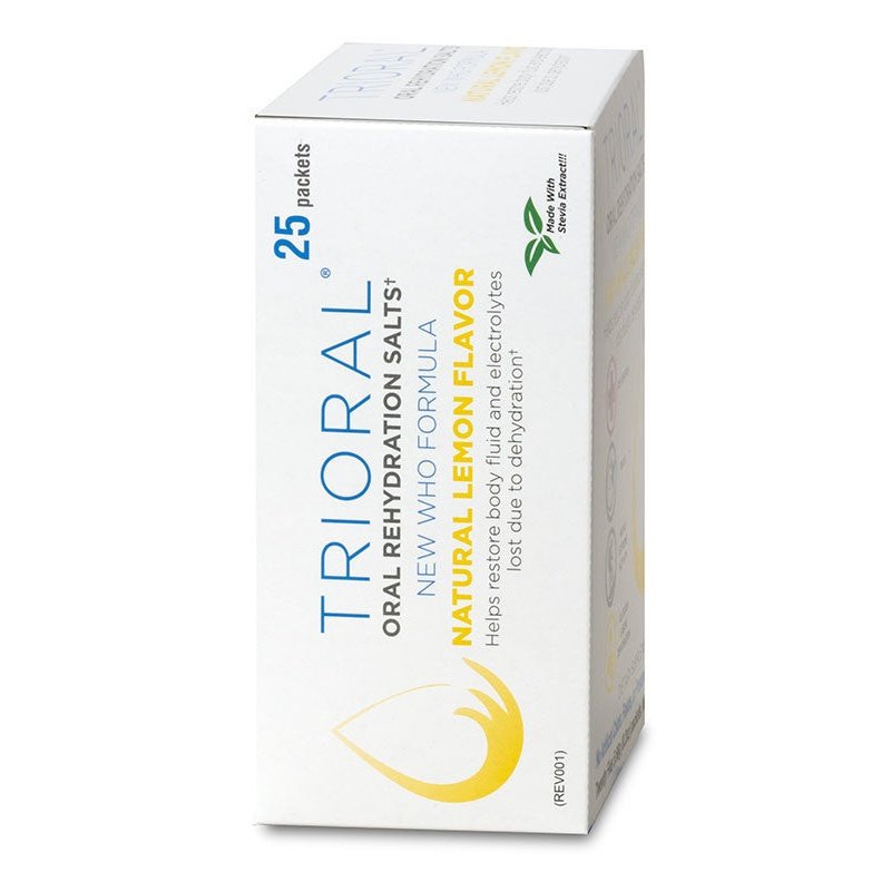 TRIORAL Natural Lemon w/ Stevia Oral Rehydration Salts (World Health Organization (WHO) New Formula (25 Packets/Box)